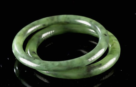 Two Wearable Chinese Jade Bangle Bracelets