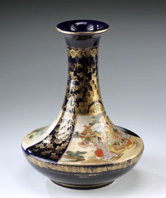 Meiji Japanese Satsuma Vase Cobalt & Gold Gilding