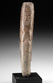 Maya Carved Stone Snuff Tube - Deity with Deer Motif