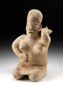 Jalisco Pottery Semi-Nude Seated Female w/ Food Bowl
