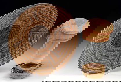 3 Early 20th C. Native American Baskets: Pima & Nootka