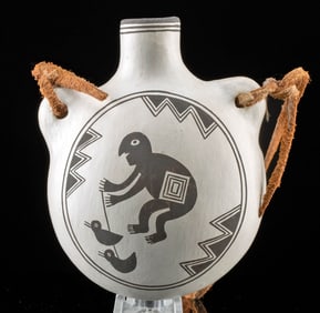 Acoma Pueblo Pottery Canteen w/ Figure by Dolores Lewis