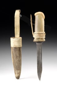 Alaskan Inuit Antler-Handled Utility Knife & Sheath