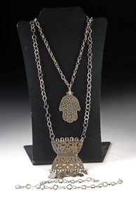 Two Tunisian Silver Necklaces w/ Hand of Fatima Motifs