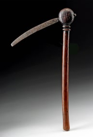 Early 20th C. West African Wood & Iron Recade Axe Staff