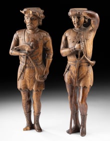Pr. 19th C. Continental Wood Figures - Falconer & Page