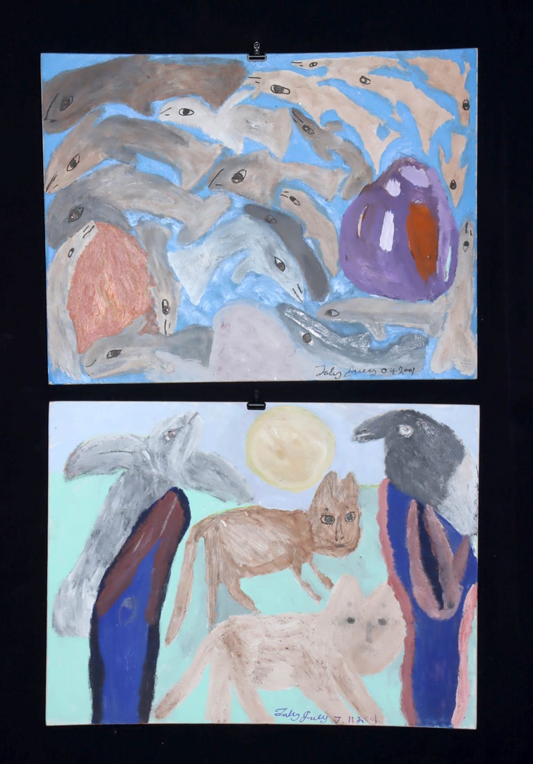 2 Toby Ivey Mixed Media Paintings - Animals (2001) (1 of 3)