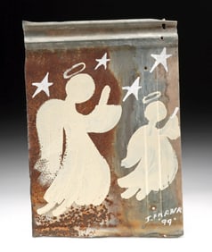 J. Frank Painting on Tin - Two Angels with Stars (1999)