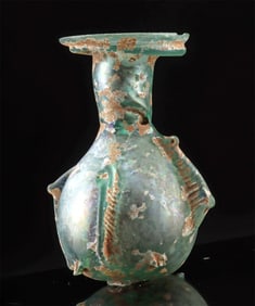 Roman Ribbed Glass Sprinkler Flask w/ Iridescence