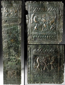 9th C. Neo-Assyria Bronze Quiver Cover Combat Scene