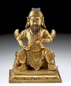 Sino-Tibetan 20K Gilt Brass Guardian Deity Figure