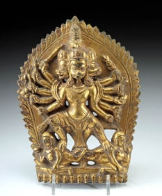 Rare Kathmandu Gilt Copper Tantric Deity: Hanu-Bhairava