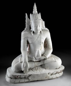 18th C. Monumental Burmese White Alabaster Buddha