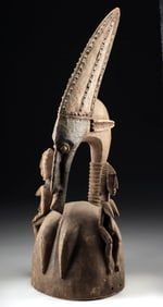 African Bambara Wood Female Antelope Helmet Mask