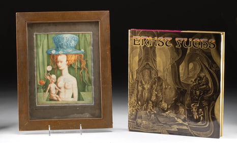 Ernst Fuchs Painting, Wife & Son + Book w/ Inscriptions