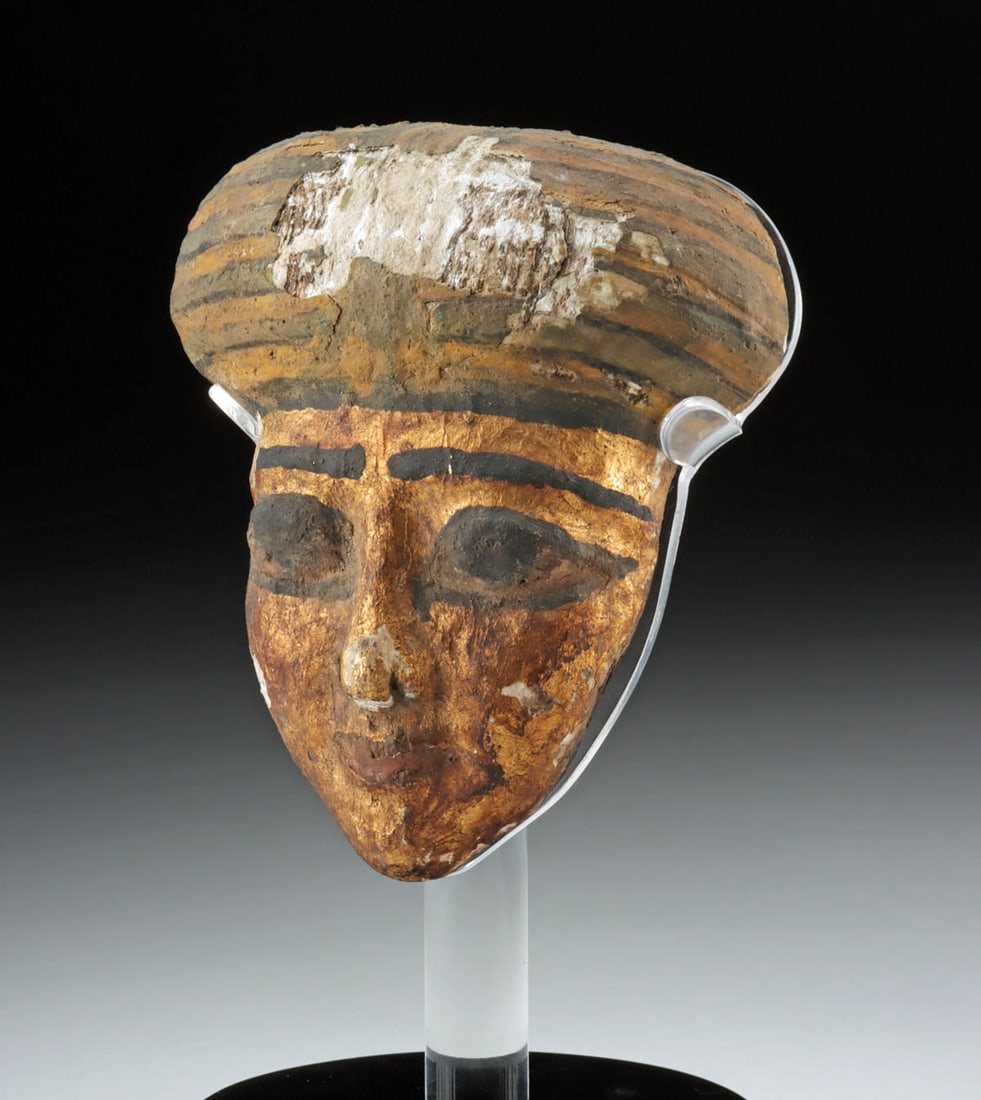 Petite Egyptian Mummy Mask - Gessoed Wood with Copper (1 of 3)