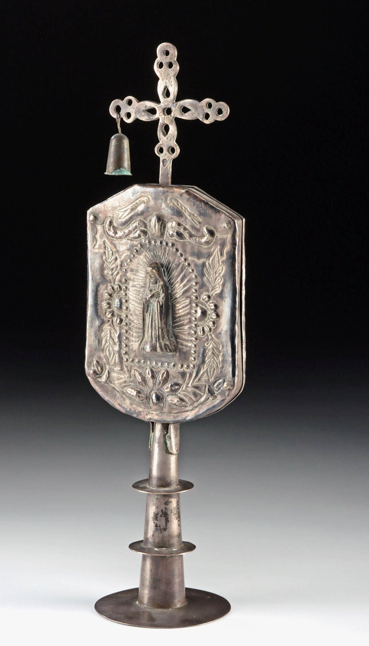 18th C. Colonial Andean Silver Finial - Virgin & Saint (1 of 3)