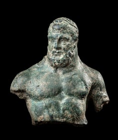 Miniature Greco-Roman Bronze Bust of Herakles