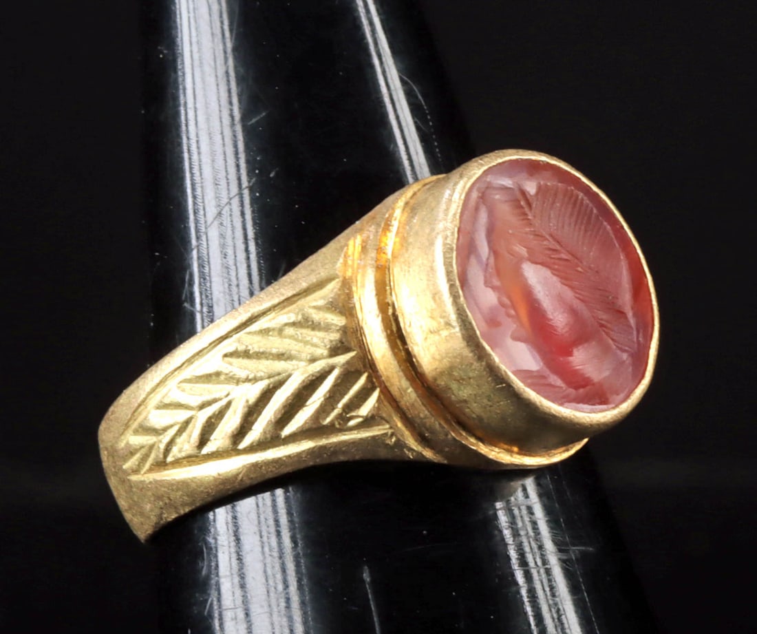 Roman Gold Ring w/ Carnelian Portrait Intaglio (1 of 2)