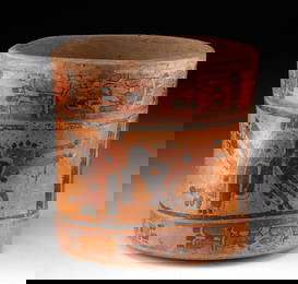Maya Ulua Valley Polychrome Cylinder Vessel w/ Birds