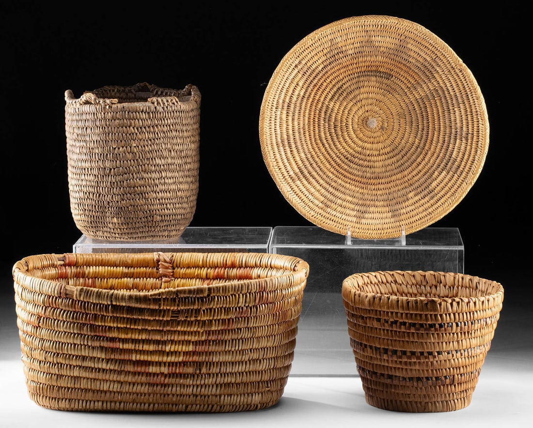 4 Native American Baskets; Salish, Apache & Navajo (1 of 2)