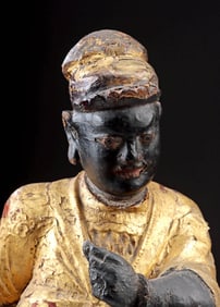 Chinese Qing Gilt / Red Lacquered Figure of Chou Tsang