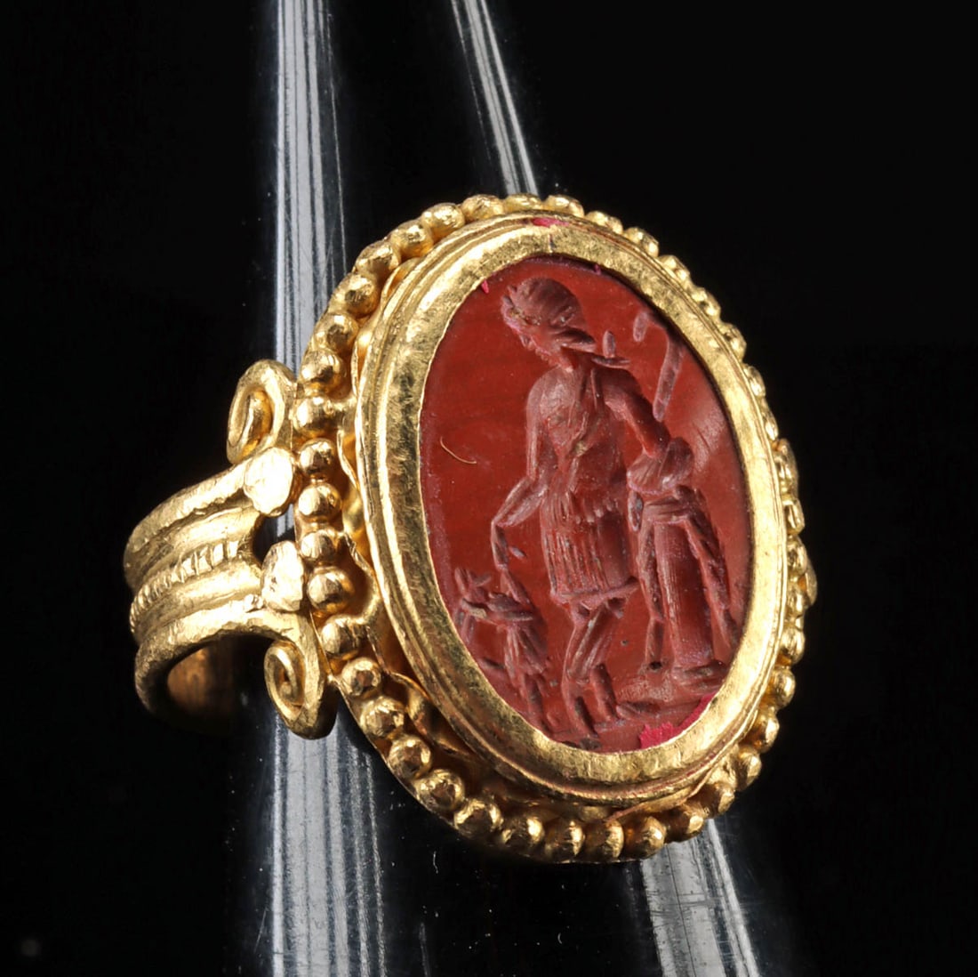 Roman Jasper Intaglio of Shepherd w/ Goat in Gold Ring (1 of 3)
