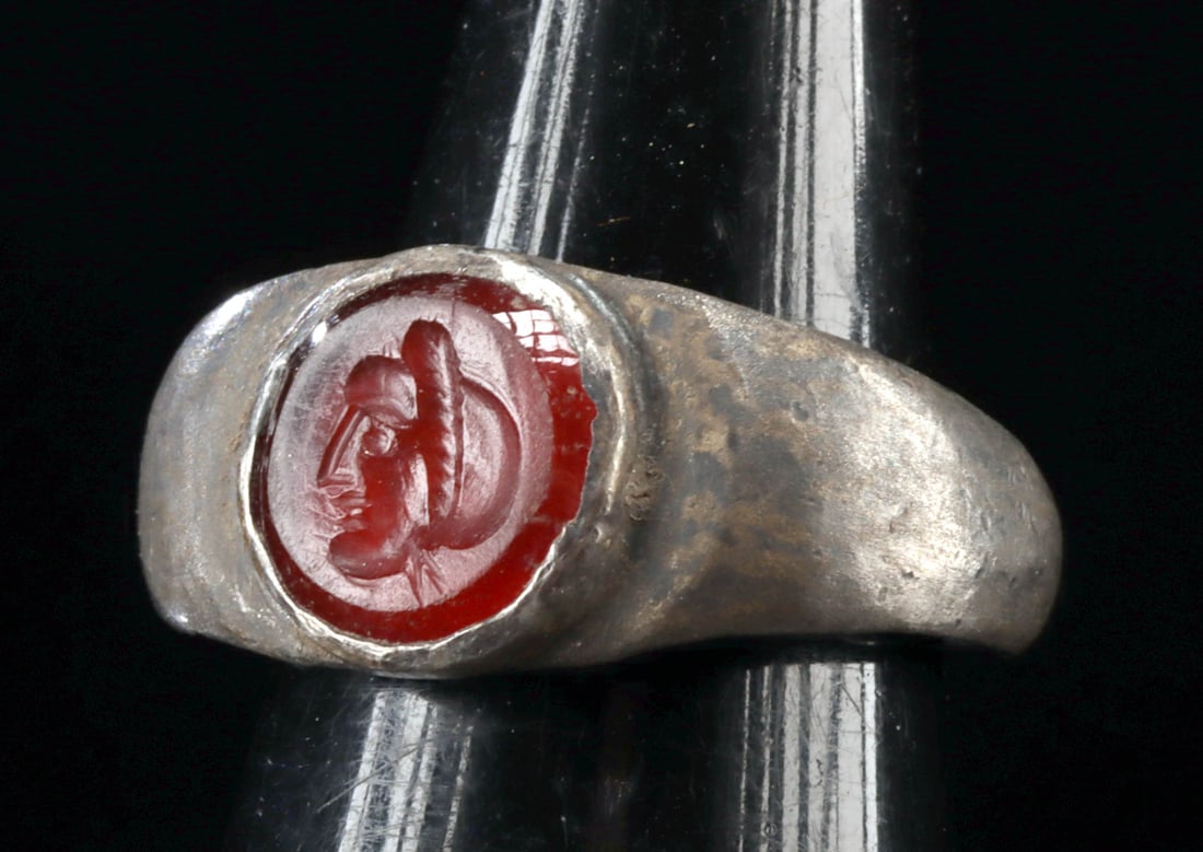 Roman Silver Ring - Carnelian Intaglio Portrait (1 of 2)