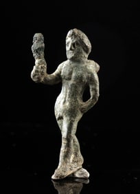 Roman Bronze Striding Nude Cupid w/ Club of Hercules
