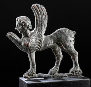 South Arabian Bronze Applique - Winged Sphinx