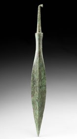 Lengthy Luristan Bronze Spear Tip, Hooked Tang (15"L)