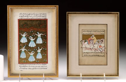 Framed Turkish Dervishes & Persian Equestrian Paintings