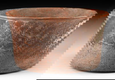 Classic Maya Redware Bowl Incised Serpentine Motifs