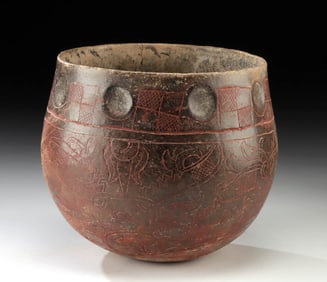 Maya Blackware Pottery Incised Jar - Kukulkan