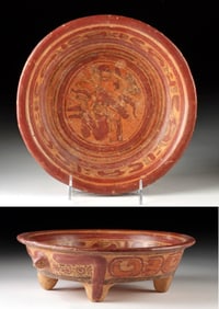 Maya Polychrome 4-Footed Dish - Turtles, Noble & Glyphs