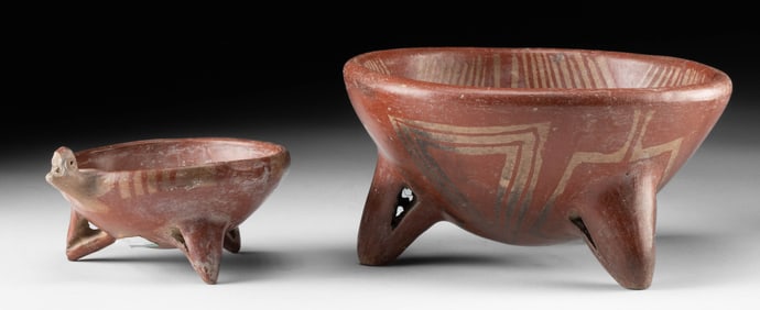 Two Chupicuaro Pottery Tripod Bowls w/ Linear Motifs