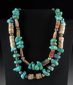 Two Native American Pueblo Turquoise & Silver Necklaces