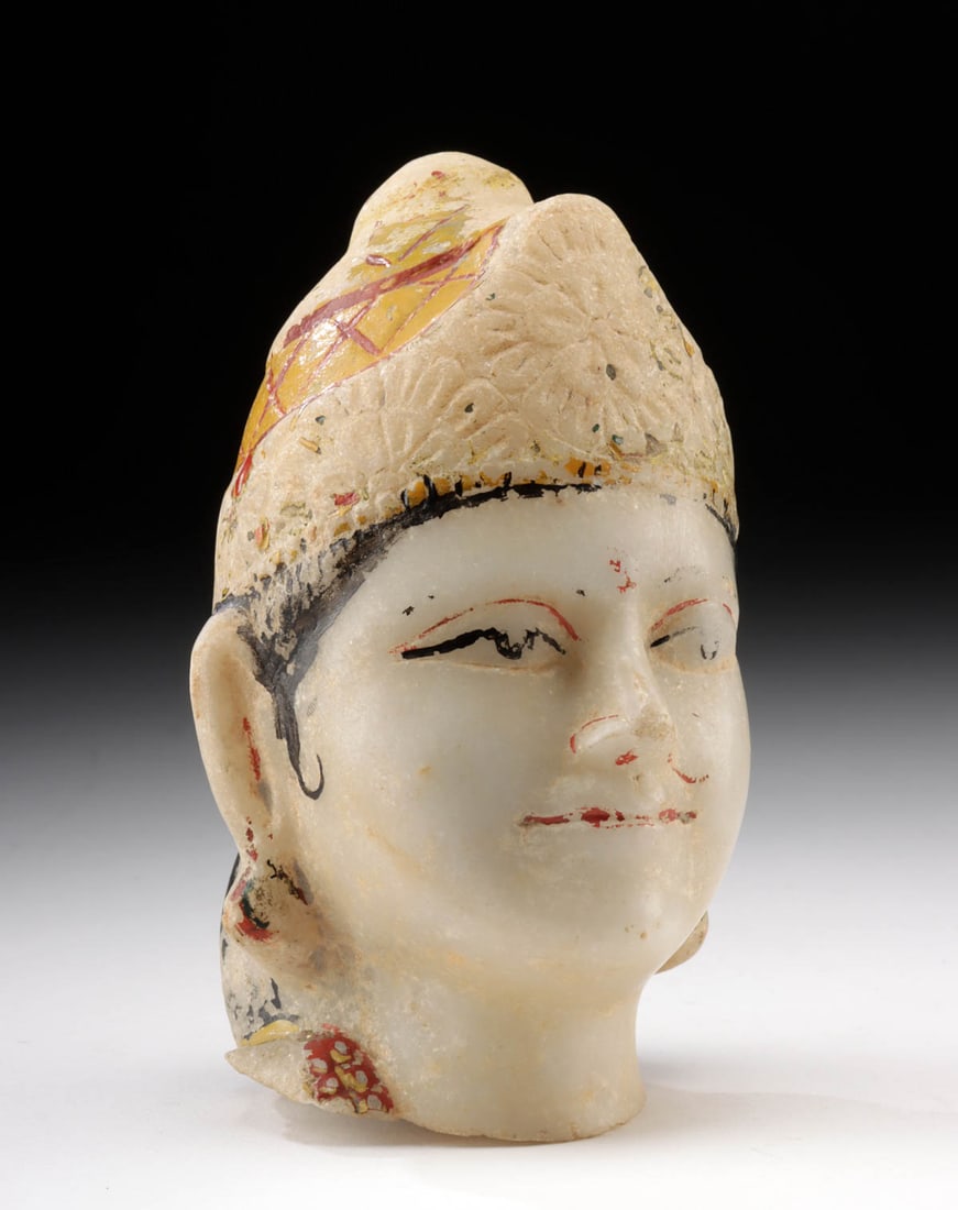 Rare 19th C. Indian Polychrome Marble Crowned Head (1 of 4)