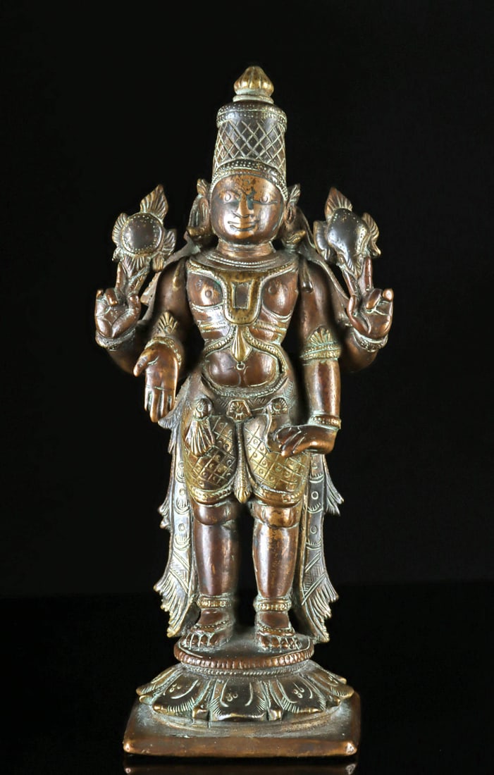 19th C. Indian Brass Murti Shrine Statue of Lord Vishnu (1 of 3)