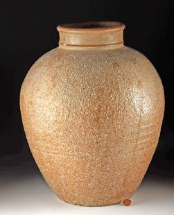 Japanese Edo / Meiji Shigaraki Stoneware Vase: **Originally Listed At $750** East Asia, Japan, Edo to early Meiji period, ca. late 18th to 19th century CE. A large Shigaraki stoneware vase with a textured and pleasantly tactile surface - a high-te