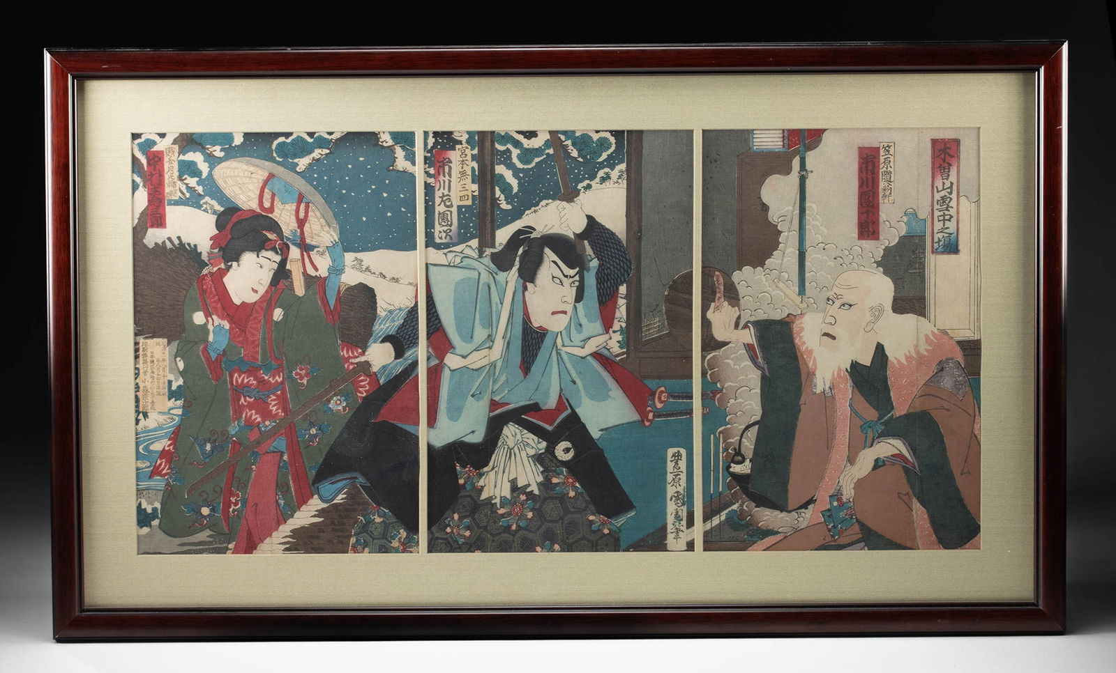 Framed Set 1888 Kunichika Japanese Woodblocks (1 of 3)