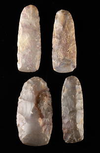 4 African Saharan Neolithic Flint Celts: **Originally Listed At $250** Africa, Sahara Desert, modern Mauritania / Mali region, Neolithic period, ca. 9500 to 6500 BCE. A striking ensemble of 4 celts, each hand-knapped from flint to present a