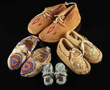 4 Pairs of Native American Beaded Child Moccasins