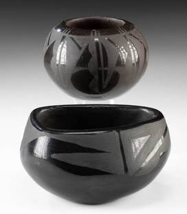Group of 2 Santa Clara Pueblo Blackware Jars: **Originally Listed At $300** Native American, Southwestern United States, New Mexico, Santa Clara Pueblo, ca. mid to late 20th century CE. A pair of handmade pottery vessels crafted by Santa Clara ar
