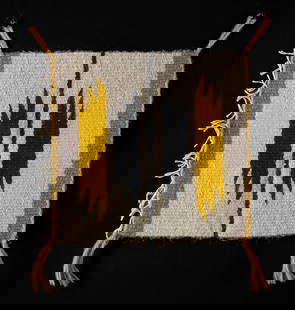 1950s Navajo Wool Textile Sampler (for Rug): **Originally Listed At $200** Native American, Southwestern United States, New Mexico, (Dine) Navajo, ca. 1959 CE. A handwoven wool textile "sampler," the main wool wefts are woven over cotton warps,