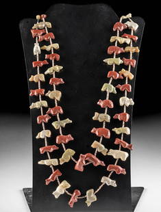 Santo Domingo Heishi Bead Necklace w/ Bear Fetishes: Native American, Southwestern United States, Santo Domingo Pueblo, ca. late 20th century CE. A fetish necklace made from heishi shell beads and stone fetish animal charms that all somewhat resemble be