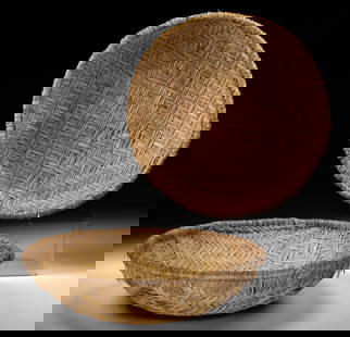 Two Jemez Pueblo Yucca Winnowing Baskets: **Originally Listed At $300** Native American, Southwest United States, New Mexico, Jemez / Laguna Pueblo, ca. early to mid-20th century CE. A pair of large, circular baskets handwoven from yucca fibe