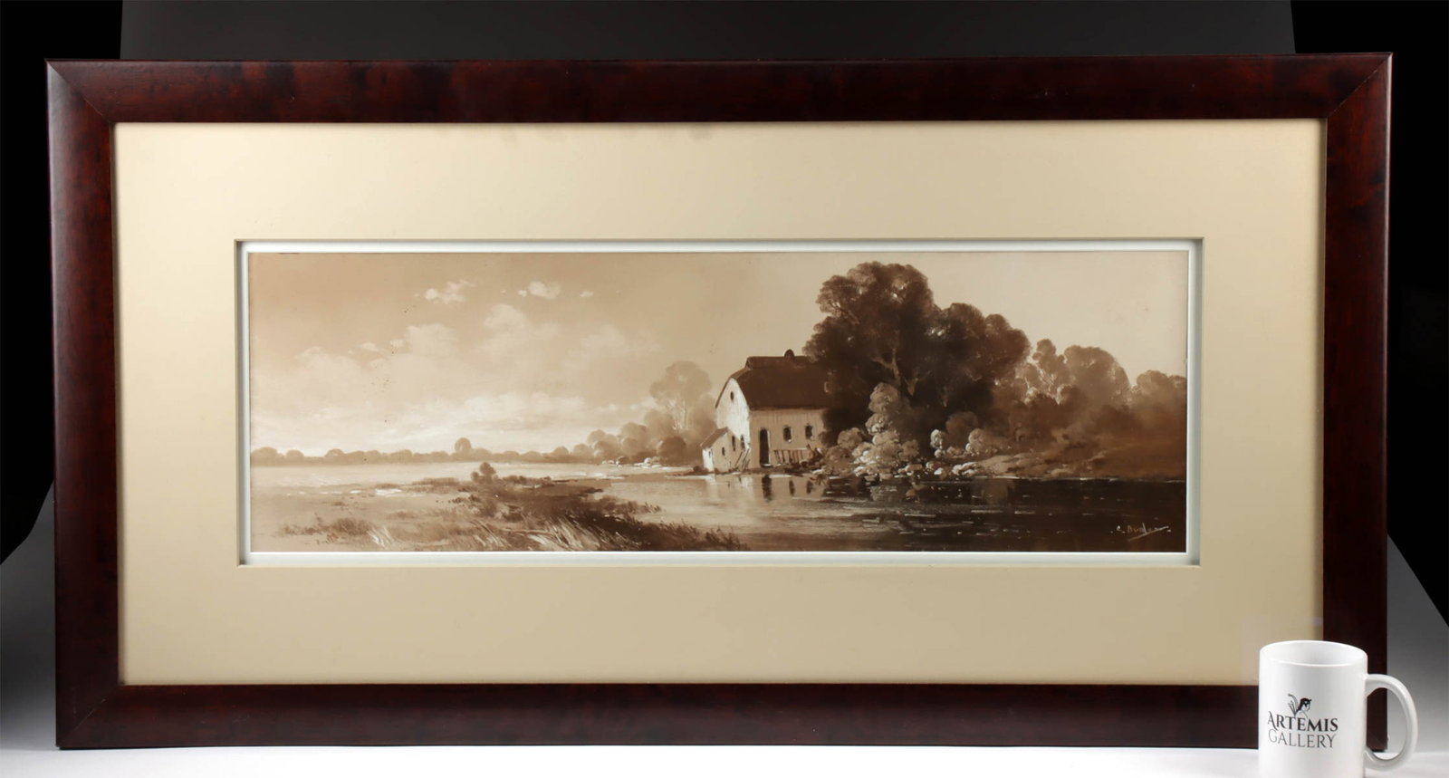 Clarence Braley Painting - Home on Waterfront: Clarence E. Braley (American, 1854-1927). Home on waterfront. Watercolor and pastel on paper, n.d. Signed at lower right. A beautiful painting by self-taught, American artist Clarence E. Braley depict