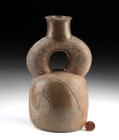 Chavin Pottery Stirrup Vessel - Incised Spirals