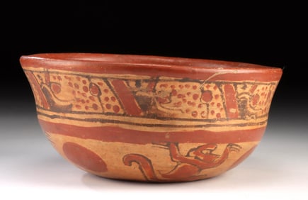 Maya Copador Bowl - Monkeys with Red Slip Paint